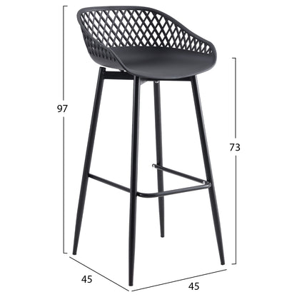 BAR STOOL AVAYA HM8686.12 BLACK POLYPROPYLENE AND BLACK METAL LEGS 45x45x97Hcm.
