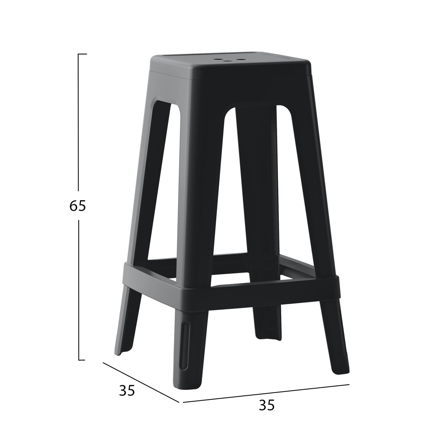 POLYPROPYLENE STOOL SQUARE ZEB HM6128.02 BLACK 35x35x65Hcm.