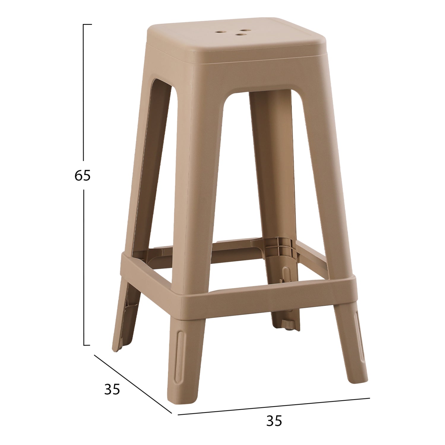 POLYPROPYLENE STOOL SQUARE ZEB HM6128.05 CAPPUCCINO 35x35x65Hcm.