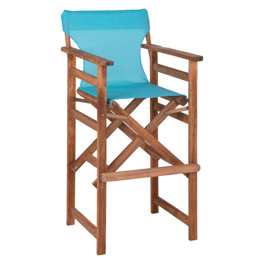 DIRECTOR'S BAR STOOL IN WALNUT WITH SKY-BLUE TEXTILENE HM10374.08 58x58x118Hcm.