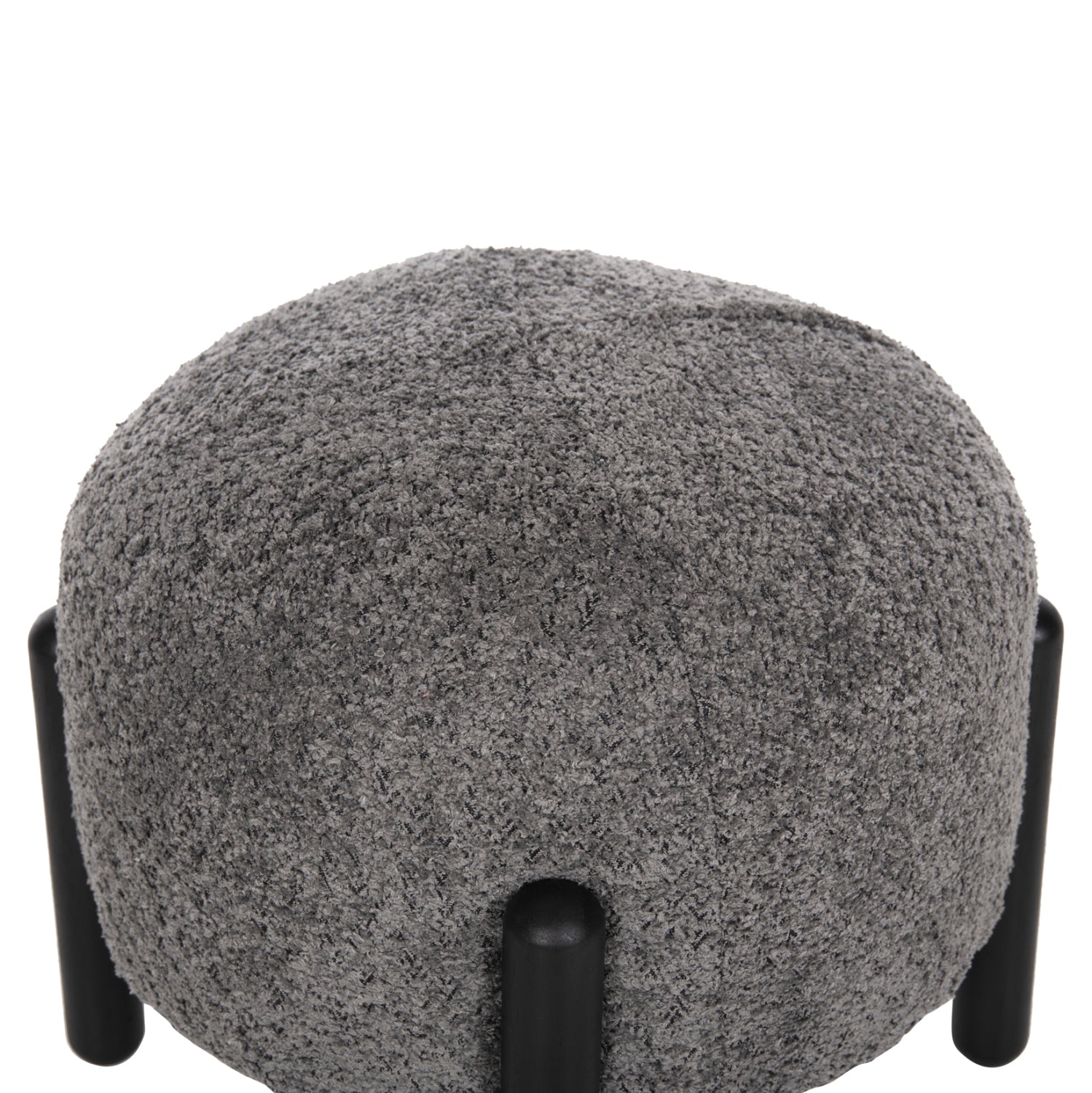 STOOL ROUND EWAN HM9596.01 GREY BOUCLE FABRIC-BLACK METAL LEGS Φ45x36Hcm.