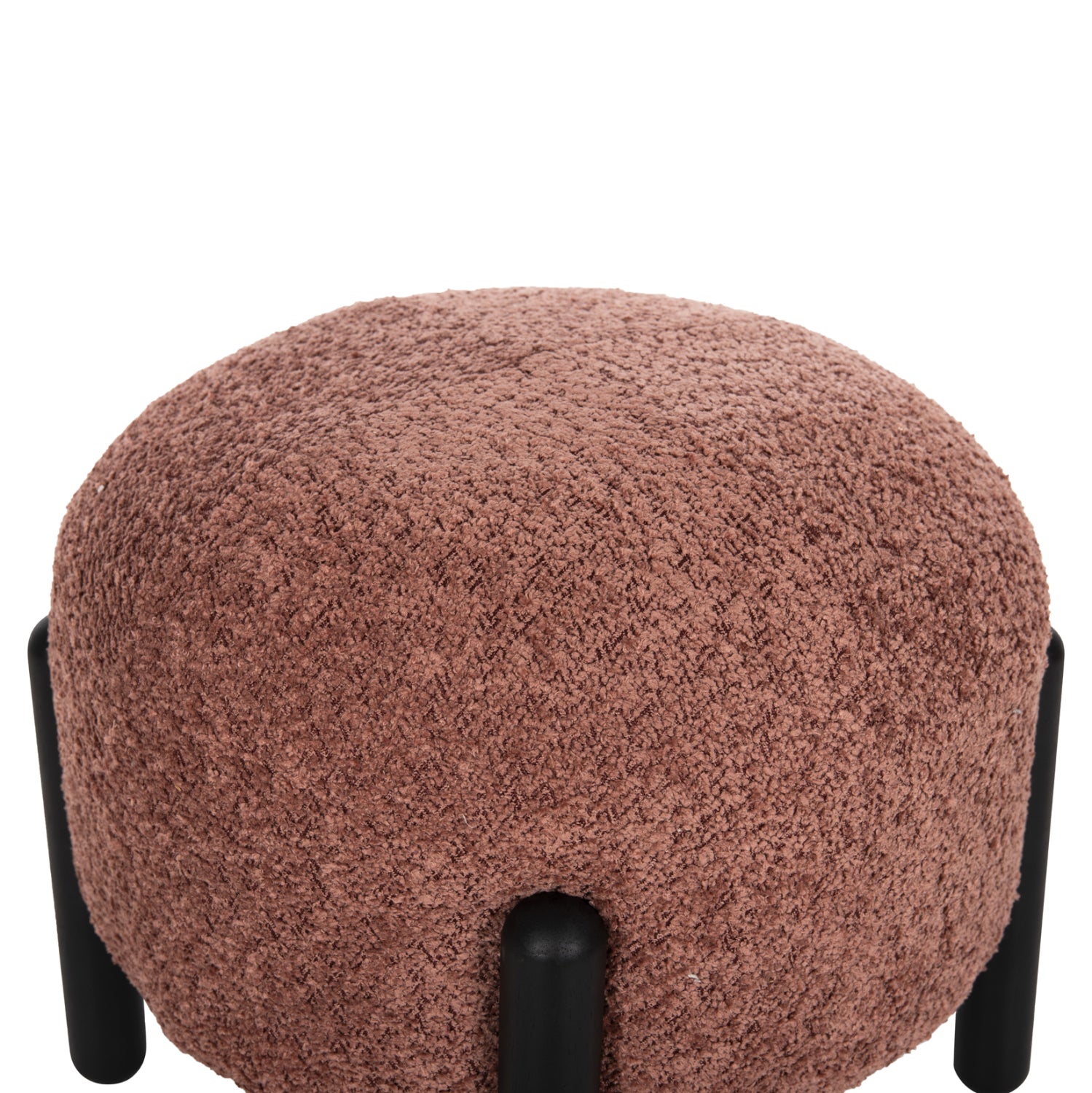 STOOL ROUND EWAN HM9596.02 PINK BOUCLE FABRIC-BLACK METAL LEGS Φ45x36Hcm.