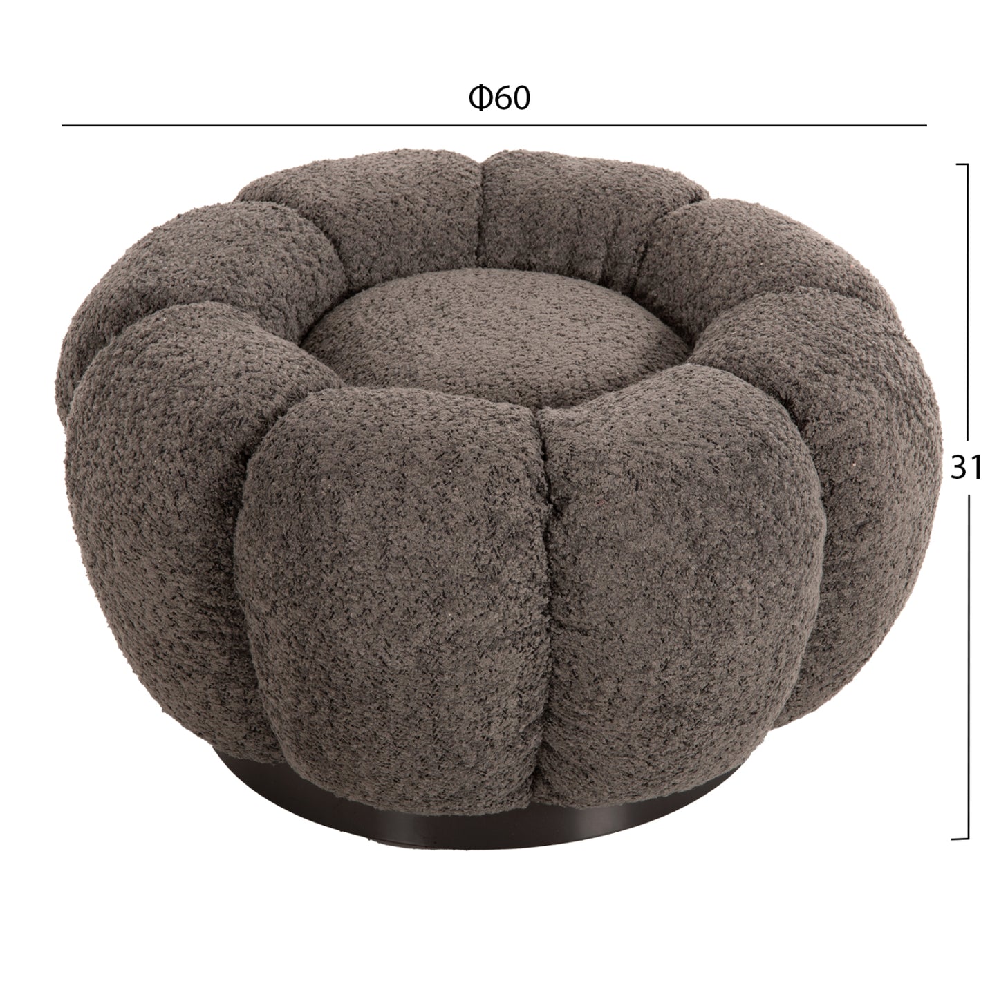 STOOL ROUND GRYMM HM9602.01 GREY BOUCLE-BLACK METAL BASE Φ60x31Hcm.