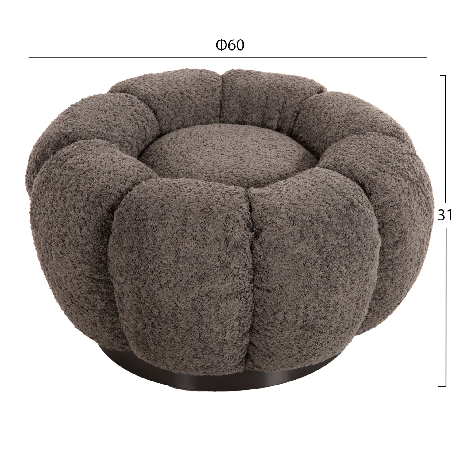 STOOL ROUND GRYMM HM9602.01 GREY BOUCLE-BLACK METAL BASE Φ60x31Hcm.