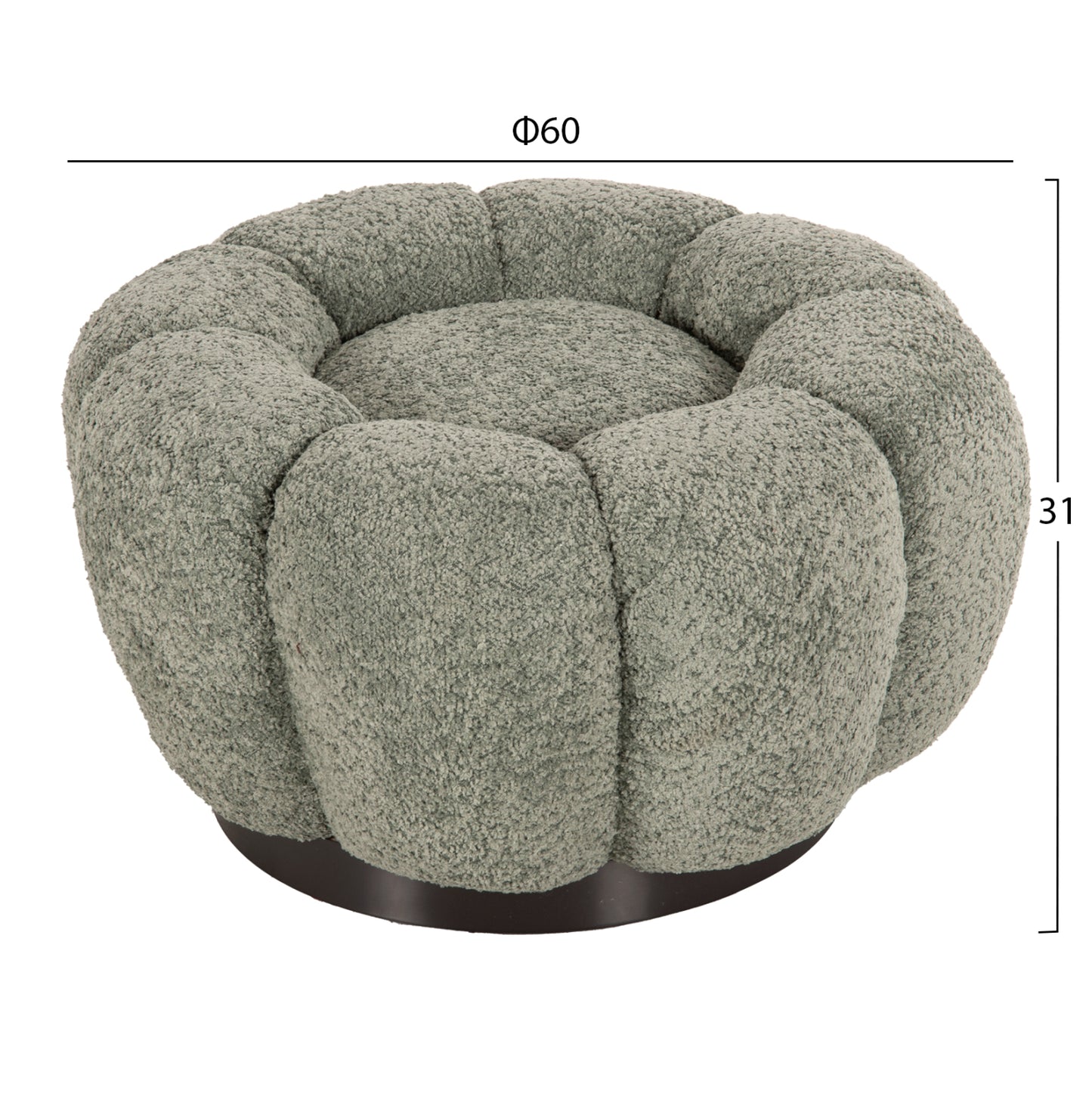 STOOL ROUND GRYMM HM9602.05 PISTACHIO GREEN BOUCLE-BLACK METAL BASE Φ60x31Hcm.