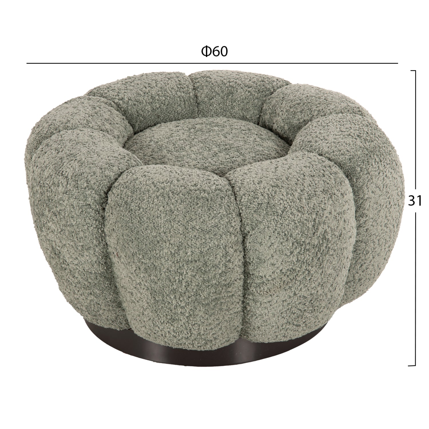 STOOL ROUND GRYMM HM9602.05 PISTACHIO GREEN BOUCLE-BLACK METAL BASE Φ60x31Hcm.