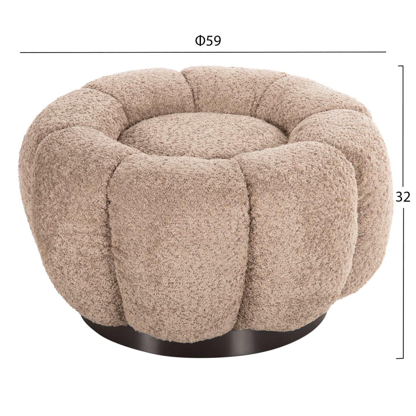 STOOL ROUND GRYMM HM9602.08 BEIGE BOUCLE-BLACK METAL BASE Φ60x31Hcm.