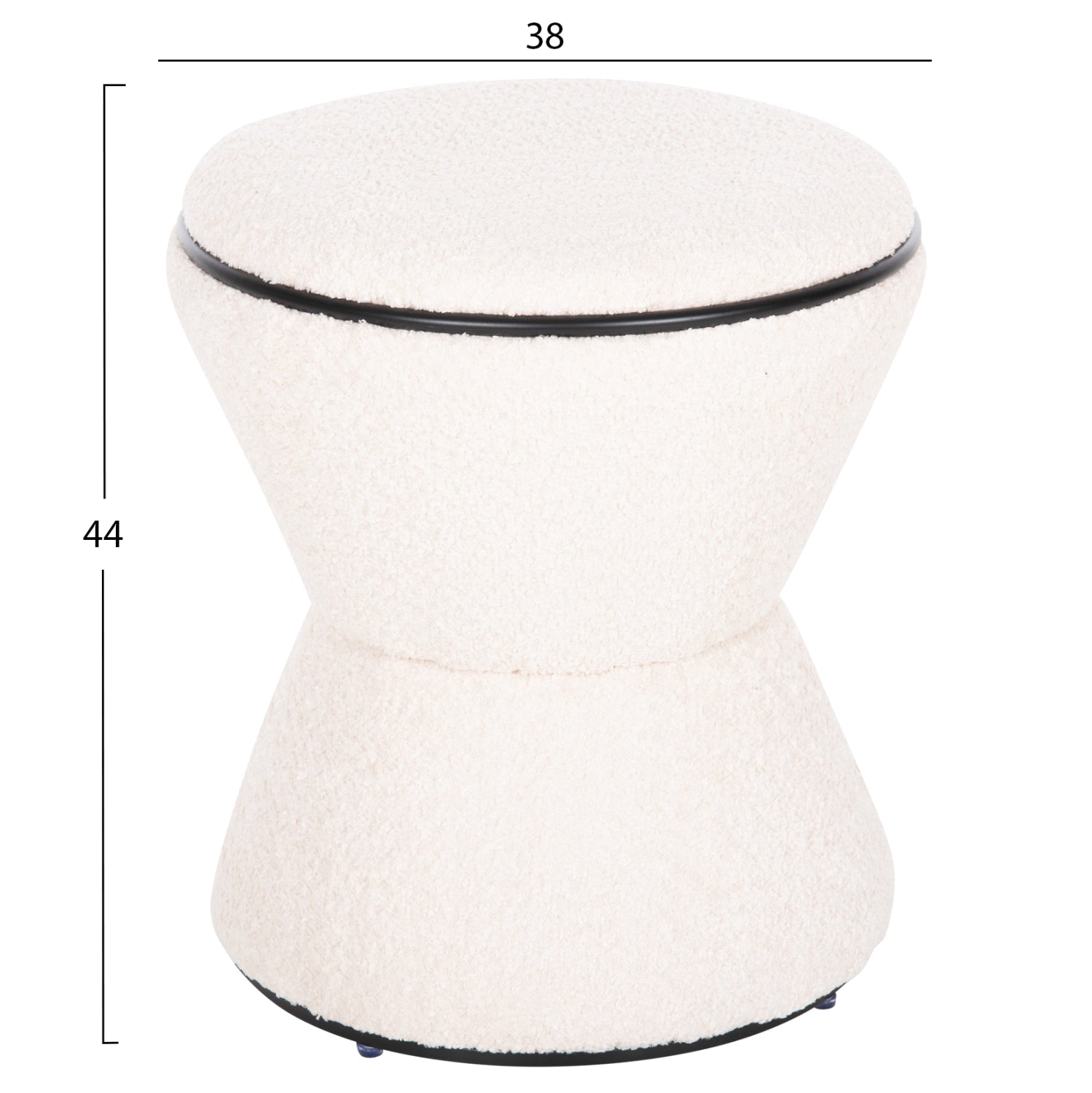 STOOL ROUND LINNER HM9604.06 BOUCLE FABRIC ECRU-BLACK DETAIL D38x44 cm.