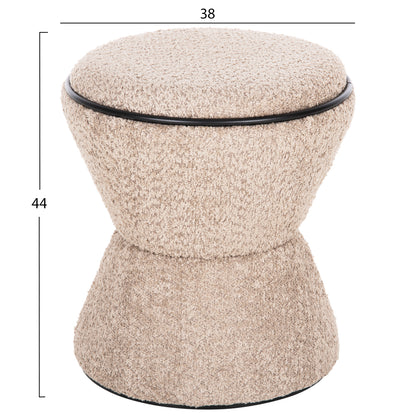 STOOL ROUND LINNER HM9604.08 BOUCLE FABRIC BEIGE-BLACK DETAIL D38x44 cm.