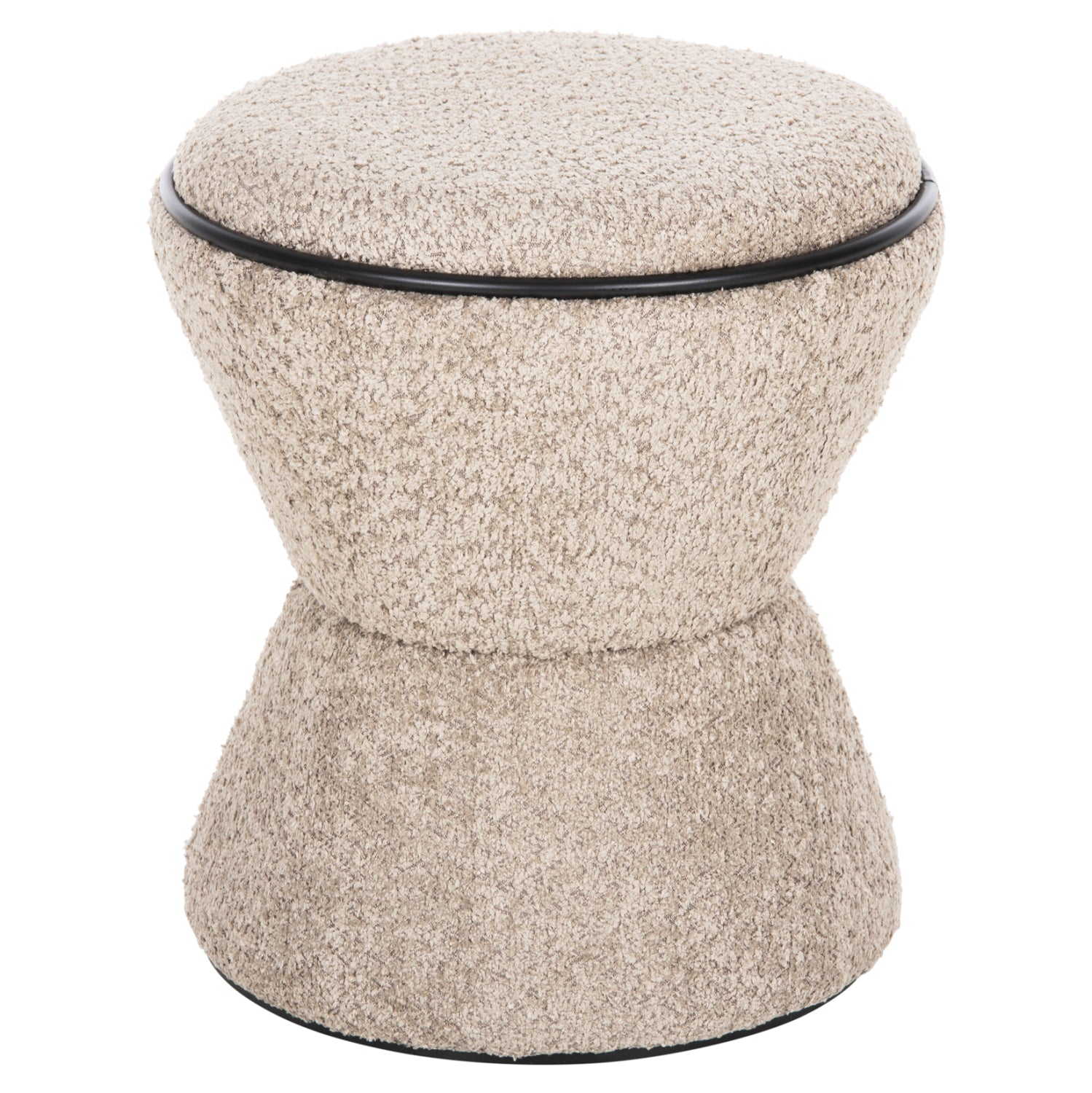 STOOL ROUND LINNER HM9604.08 BOUCLE FABRIC BEIGE-BLACK DETAIL D38x44 cm.