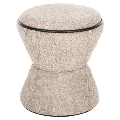 STOOL ROUND LINNER HM9604.08 BOUCLE FABRIC BEIGE-BLACK DETAIL D38x44 cm.