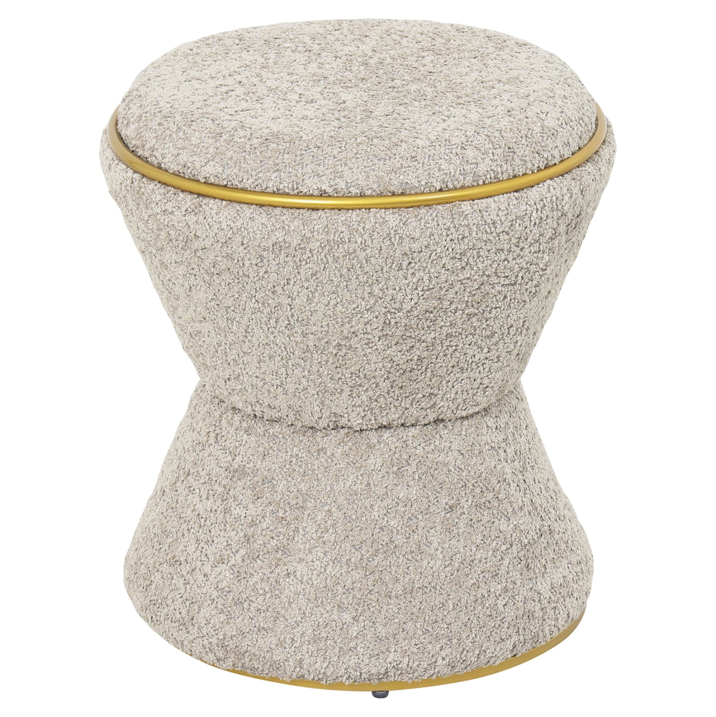 STOOL ROUND LINNER HM9604.18 BOUCLE FABRIC BEIGE-GOLD DETAIL Φ38,5x43Hcm.