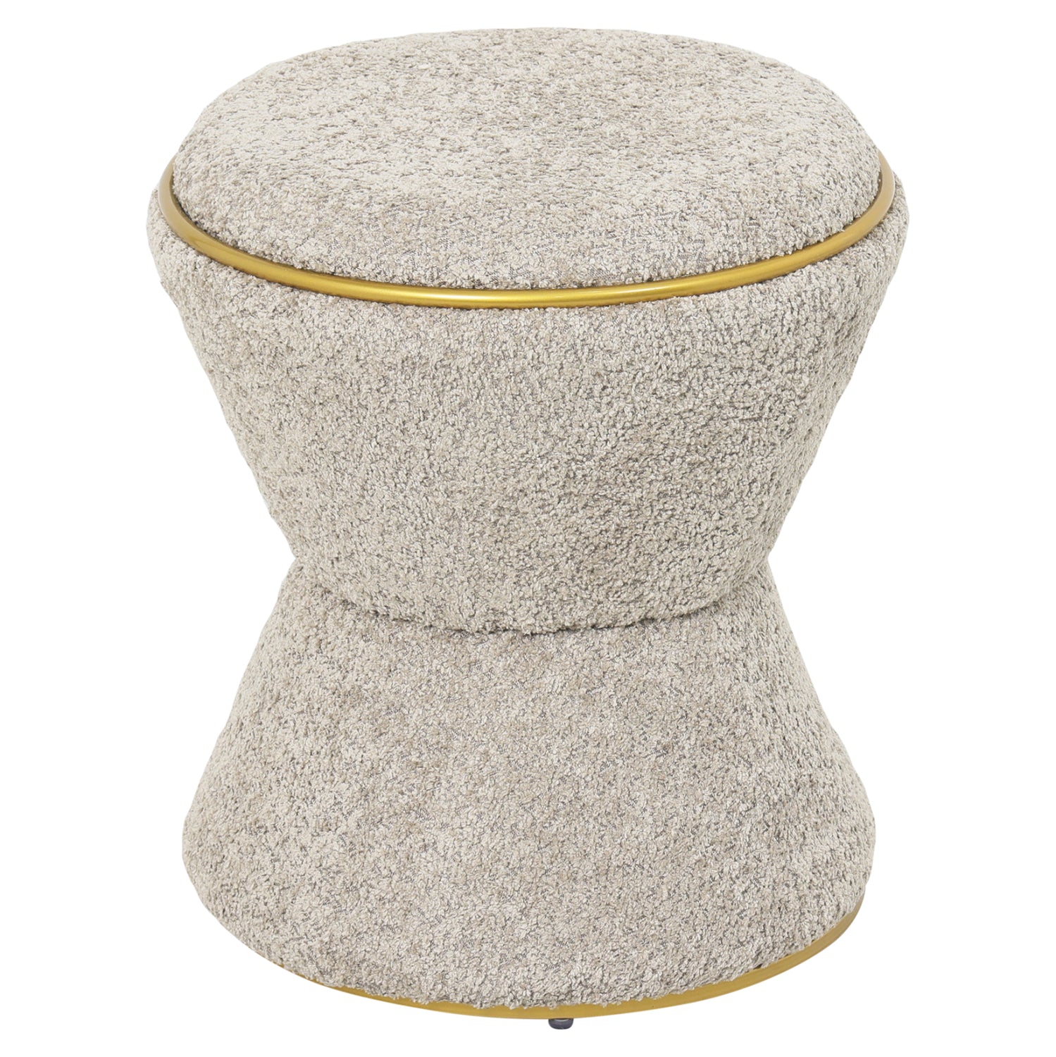 STOOL ROUND LINNER HM9604.18 BOUCLE FABRIC BEIGE-GOLD DETAIL Φ38,5x43Hcm.