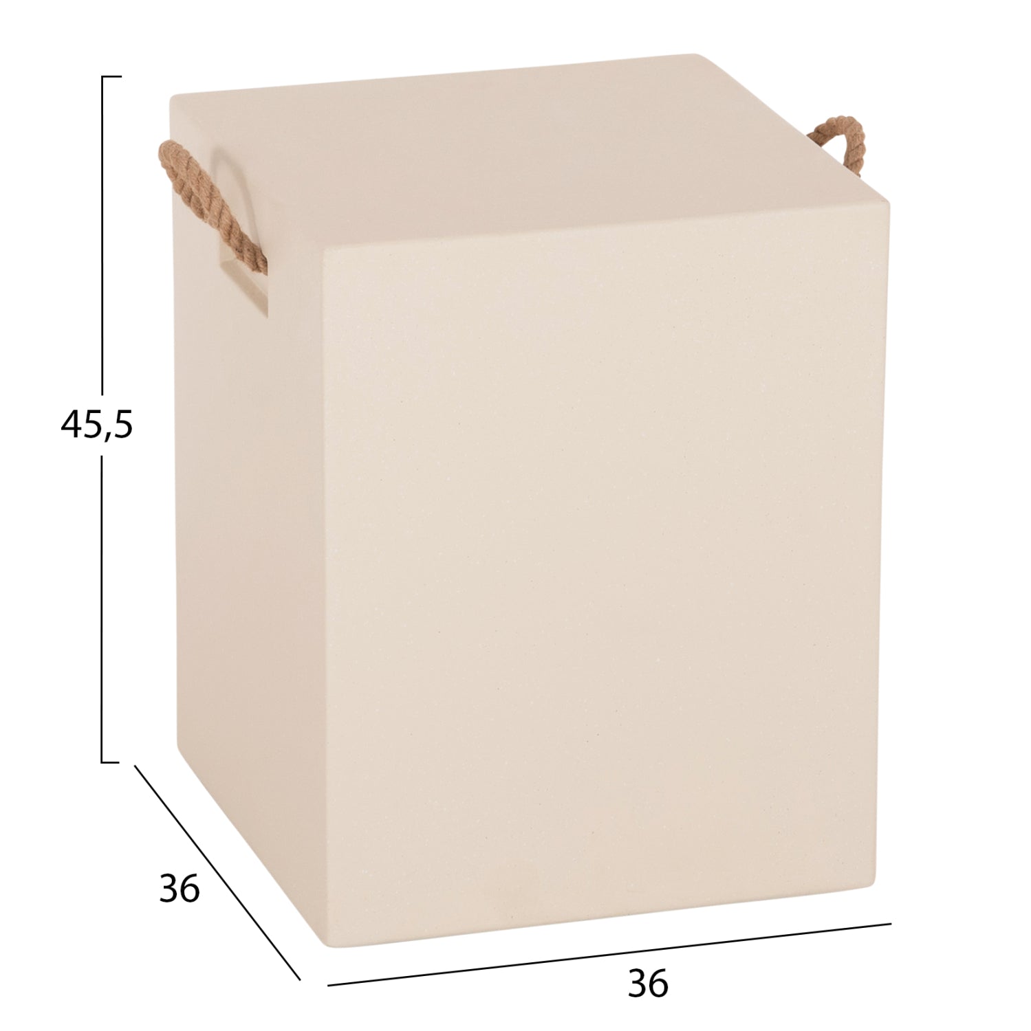 SQUARE STOOL WITH ROPE HANDLES ZAK HM6581.02 FIBER CEMENT IN BEIGE 36x36x45.5Hcm.