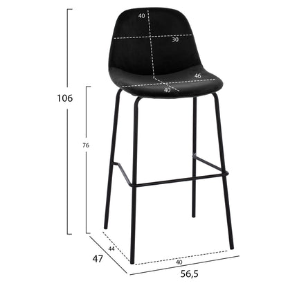 STOOL VINCENT HM8579.14, VELVET BLACK, METAL FRAME 56,5x47x106 cm.