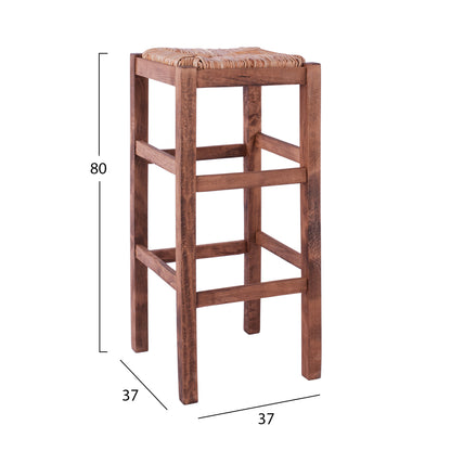 Wooden stool without back with straw HM10378.01