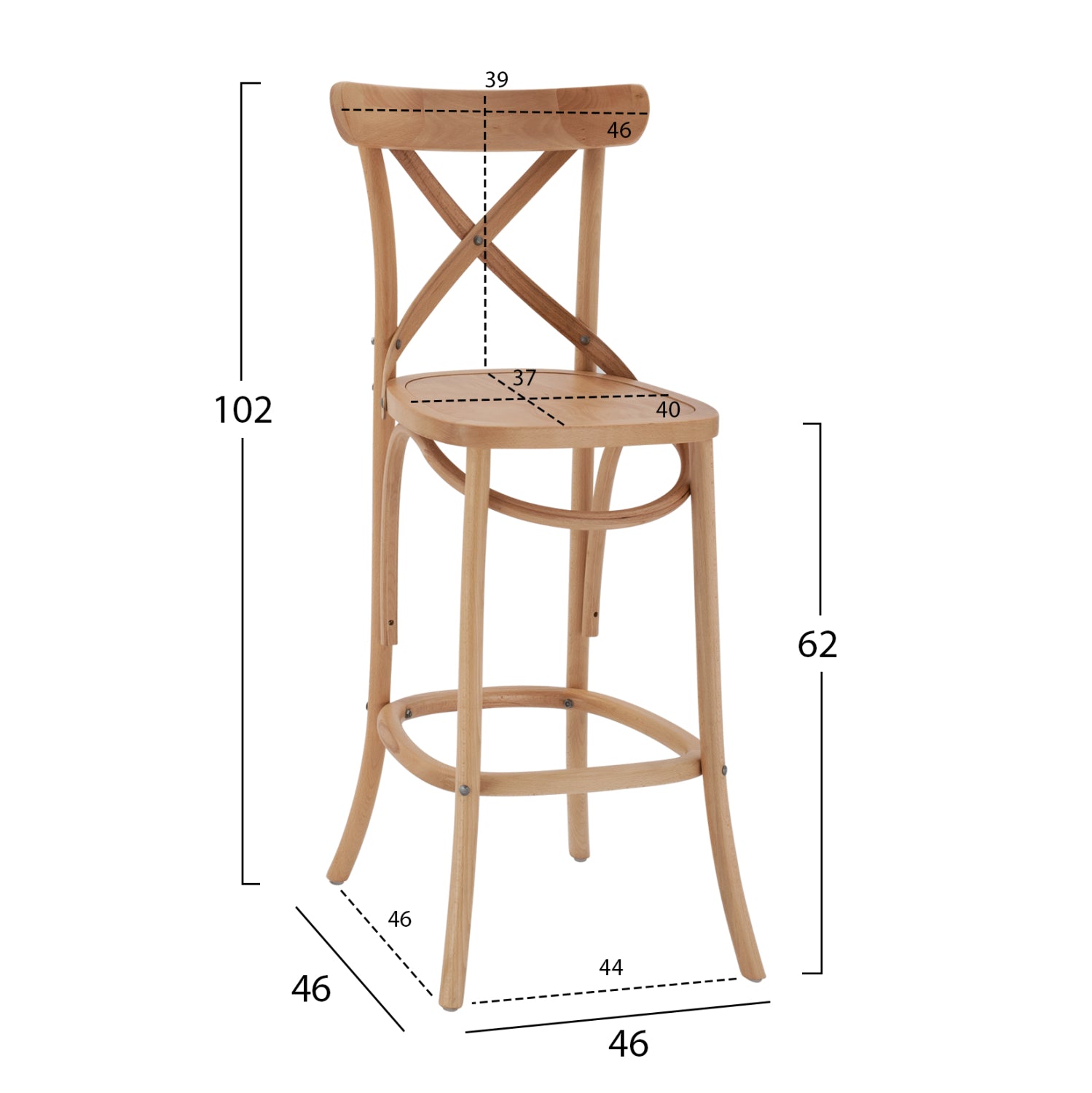 Wooden bar stool Gioliana HM8750.05 beech wood in dark honey color with polywood seat 46x46x102