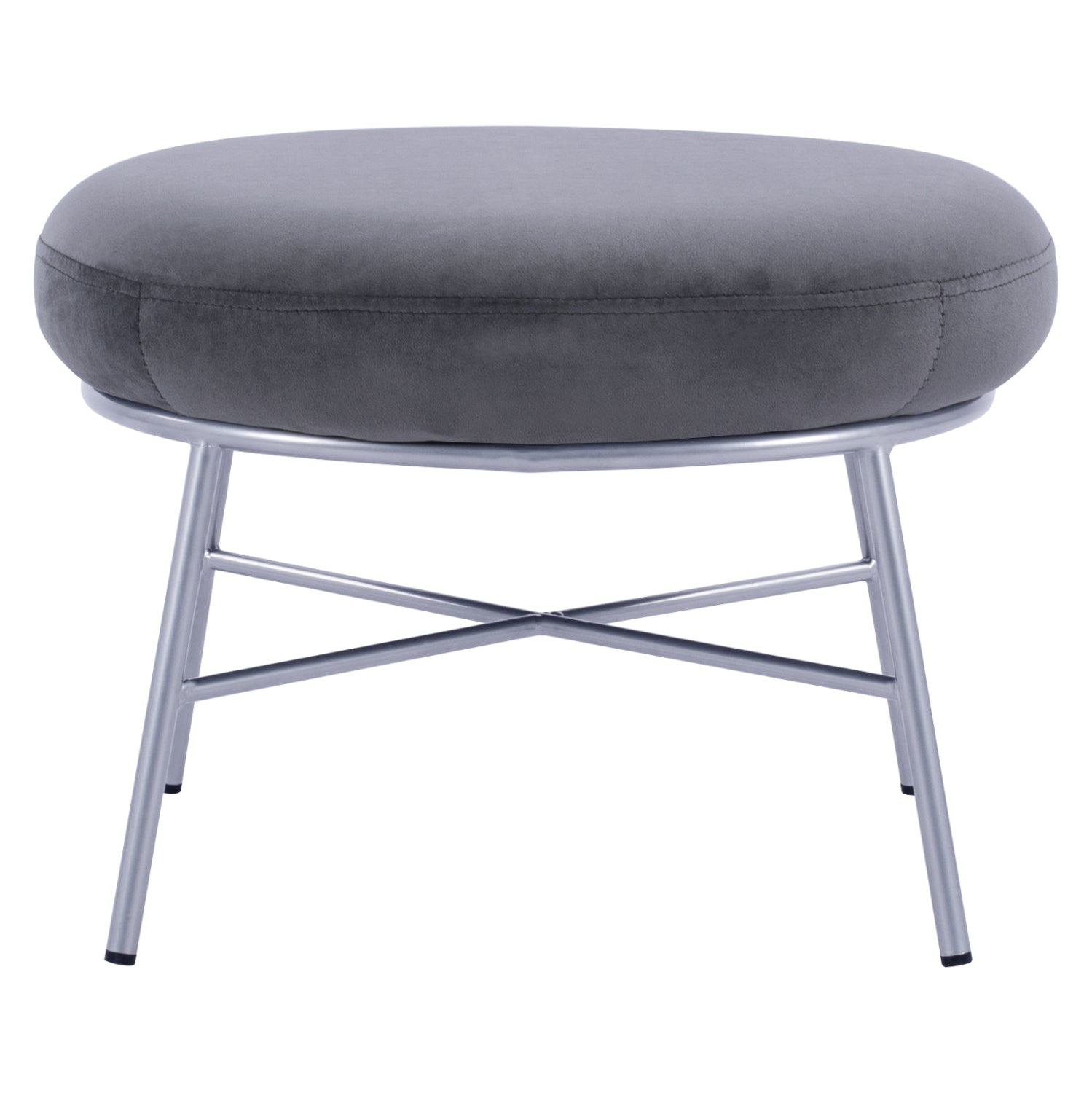 Stool with footrest Trudi HM8640.01 Grey velvet with silver base 55x46x38m