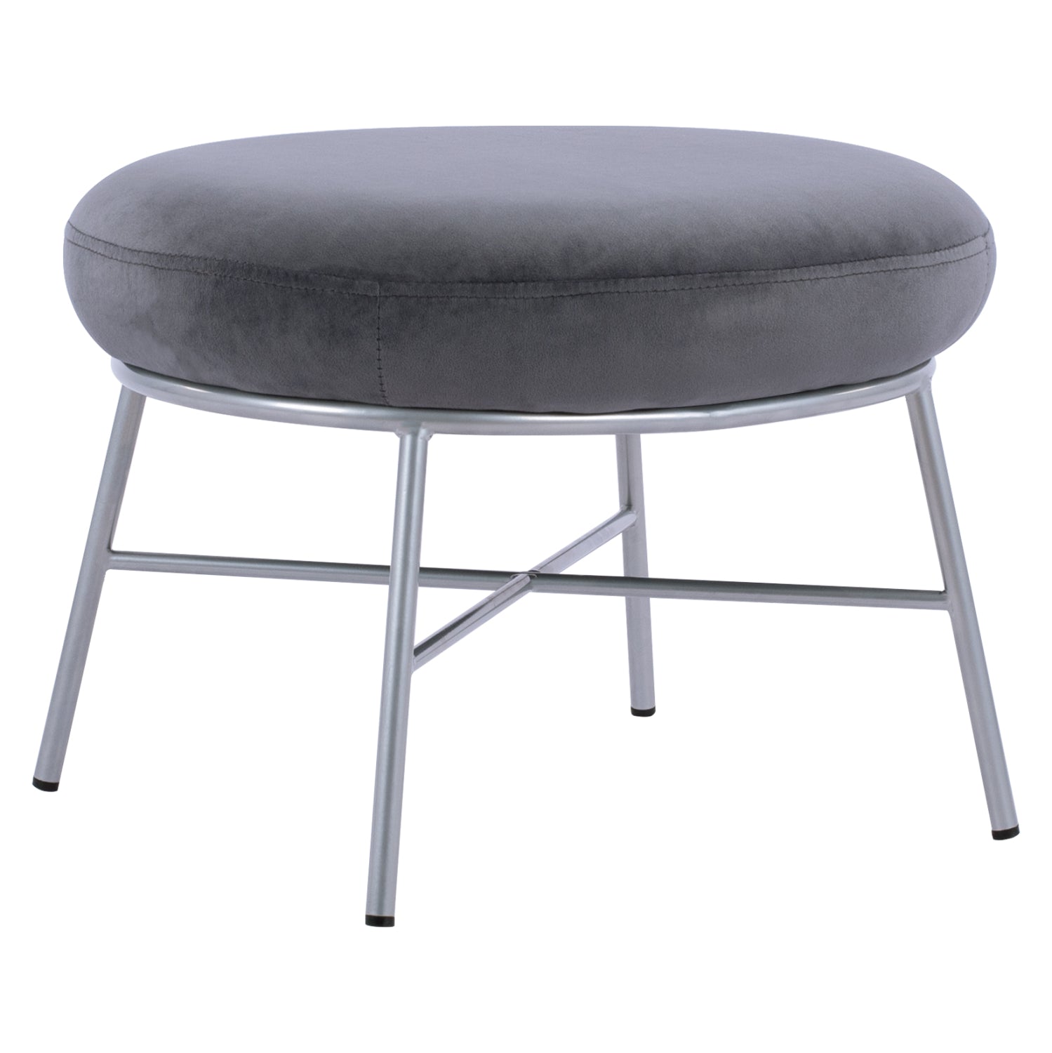 Stool with footrest Trudi HM8640.01 Grey velvet with silver base 55x46x38m