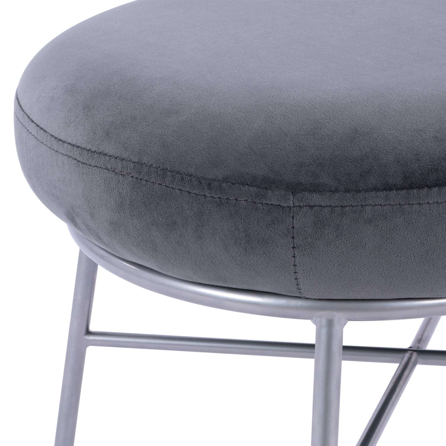 Stool with footrest Trudi HM8640.01 Grey velvet with silver base 55x46x38m
