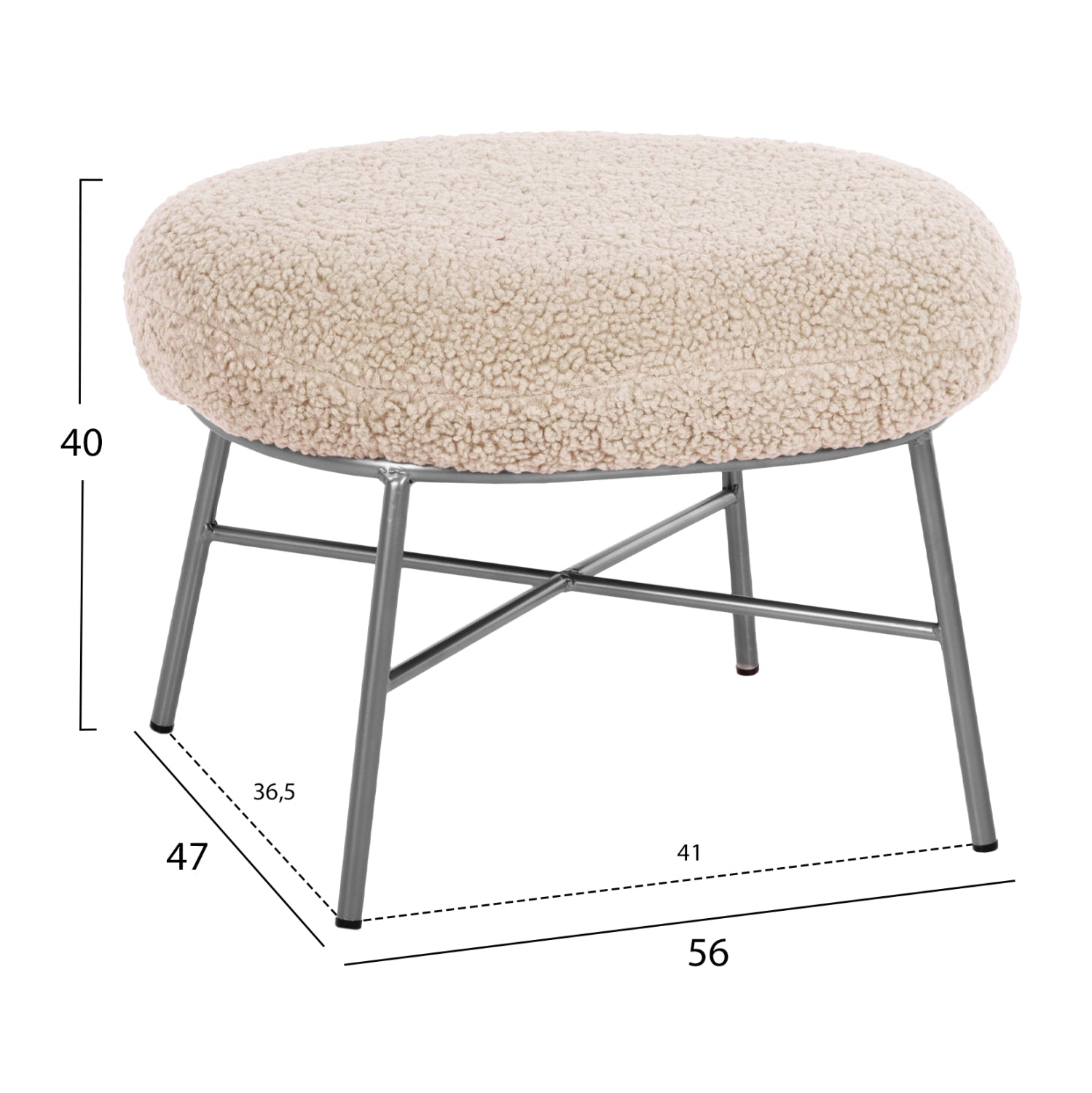 STOOL FOOTREST TRUDI HM8640.23 WHITE BOUCLE FABRIC AND SILVER METAL BASE 56x47x40Hcm.