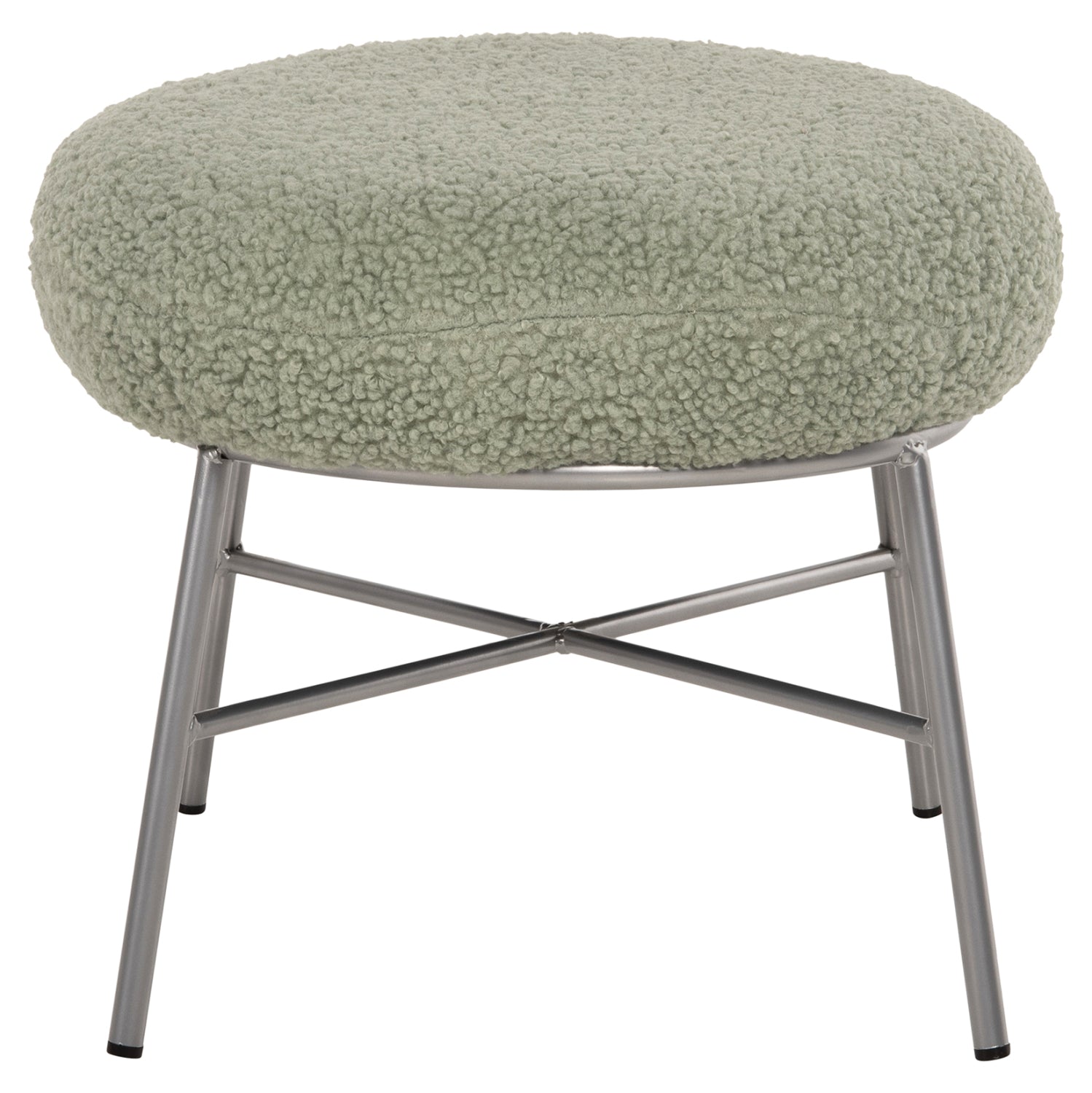 STOOL FOOTREST TRUDI HM8640.27 PISTACHIO GREEN BOUCLE FABRIC AND SILVER METAL BASE 56x47x40Hcm.