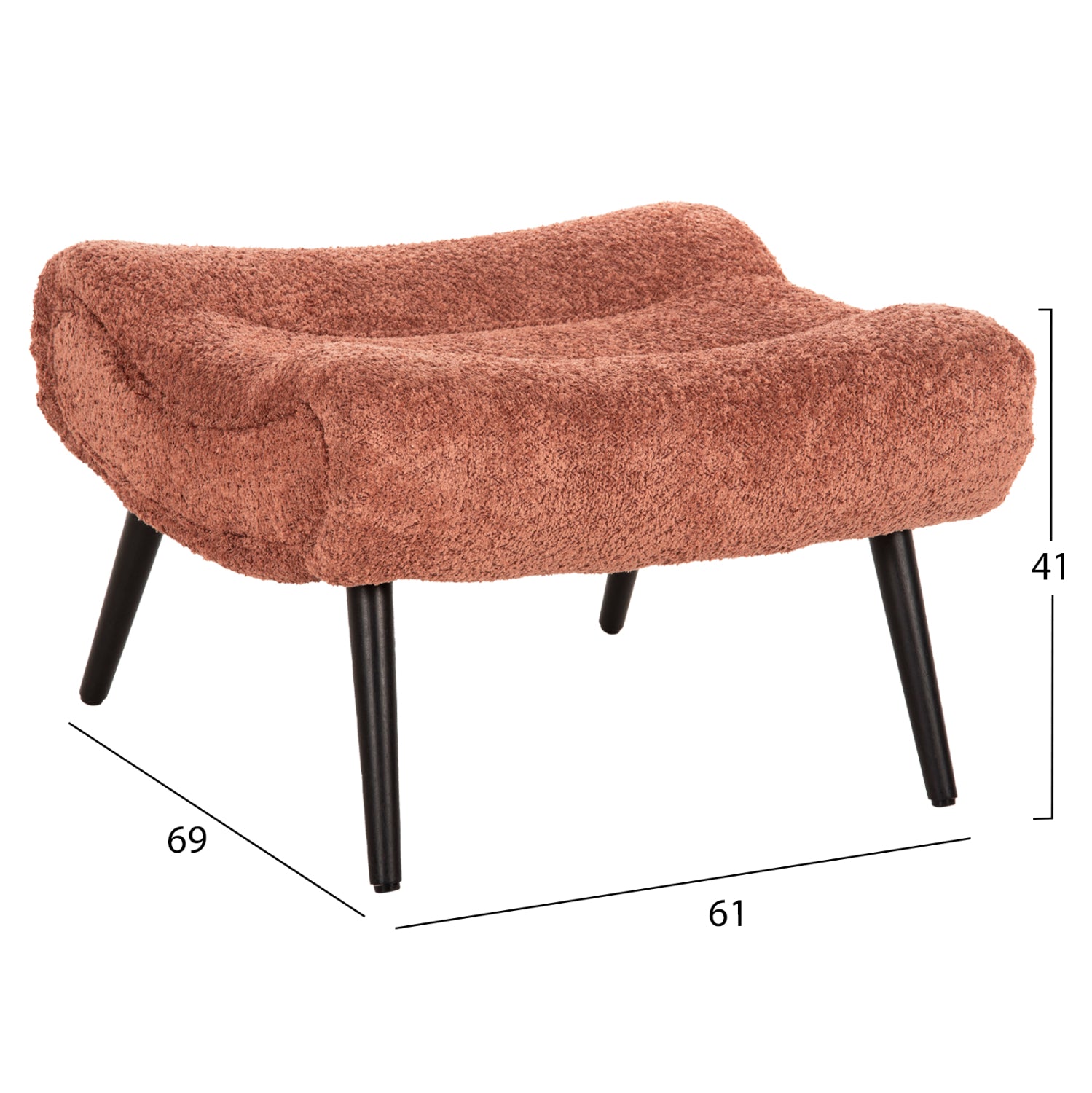 STOOL-FOOTREST BRYM HM9606.02 PINK BOUCLE FABRIC-BLACK WOODEN LEGS 68X58X40Hcm.