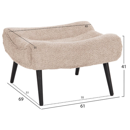 STOOL-FOOTREST BRYM HM9606.08 BEIGE/BROWN BOUCLE FABRIC-BLACK WOODEN LEGS 69X61X41Hcm.