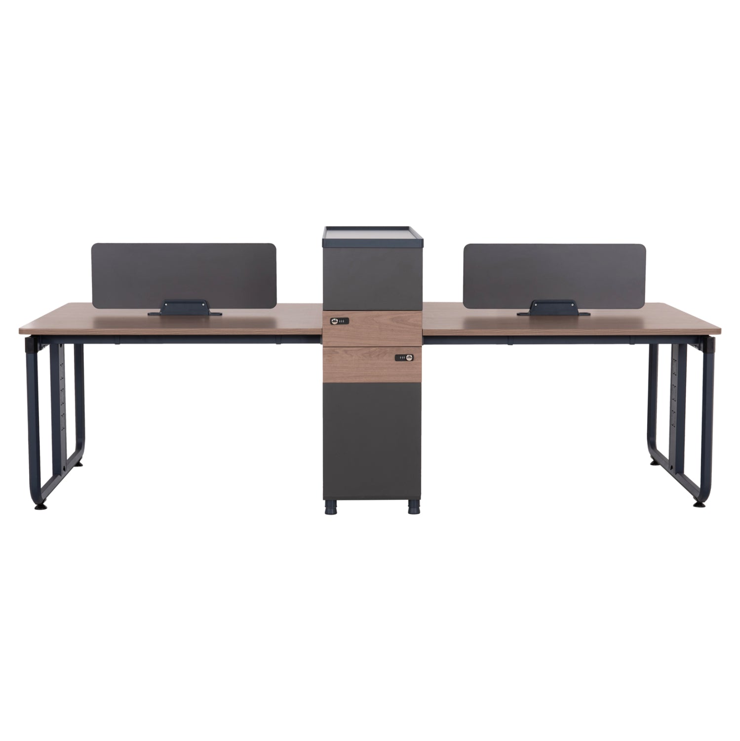 WORKSTATION 4-SEATER MAVIX HM2158 MELAMINE-METAL IN GREY/WALNUT 280x123x110Hcm.