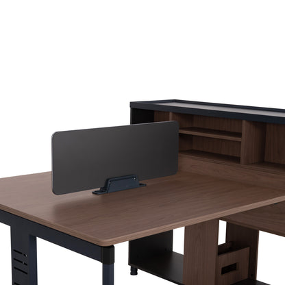 WORKSTATION 4-SEATER MAVIX HM2158 MELAMINE-METAL IN GREY/WALNUT 280x123x110Hcm.