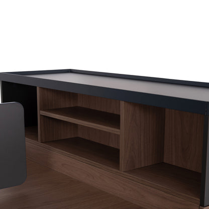 WORKSTATION 4-SEATER MAVIX HM2158 MELAMINE-METAL IN GREY/WALNUT 280x123x110Hcm.