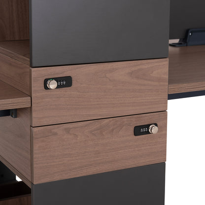 WORKSTATION 4-SEATER MAVIX HM2158 MELAMINE-METAL IN GREY/WALNUT 280x123x110Hcm.