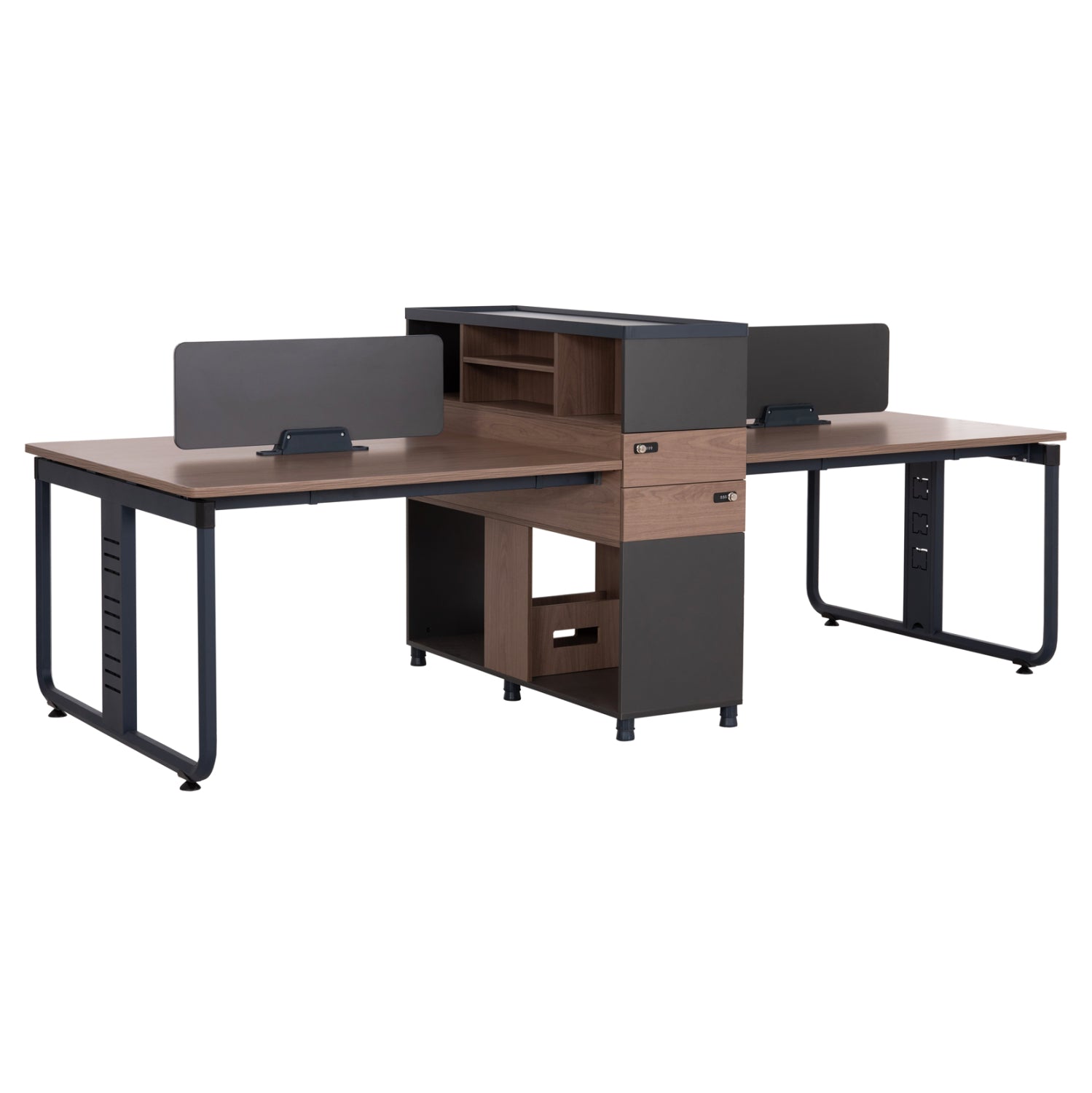 WORKSTATION 4-SEATER MAVIX HM2158 MELAMINE-METAL IN GREY/WALNUT 280x123x110Hcm.