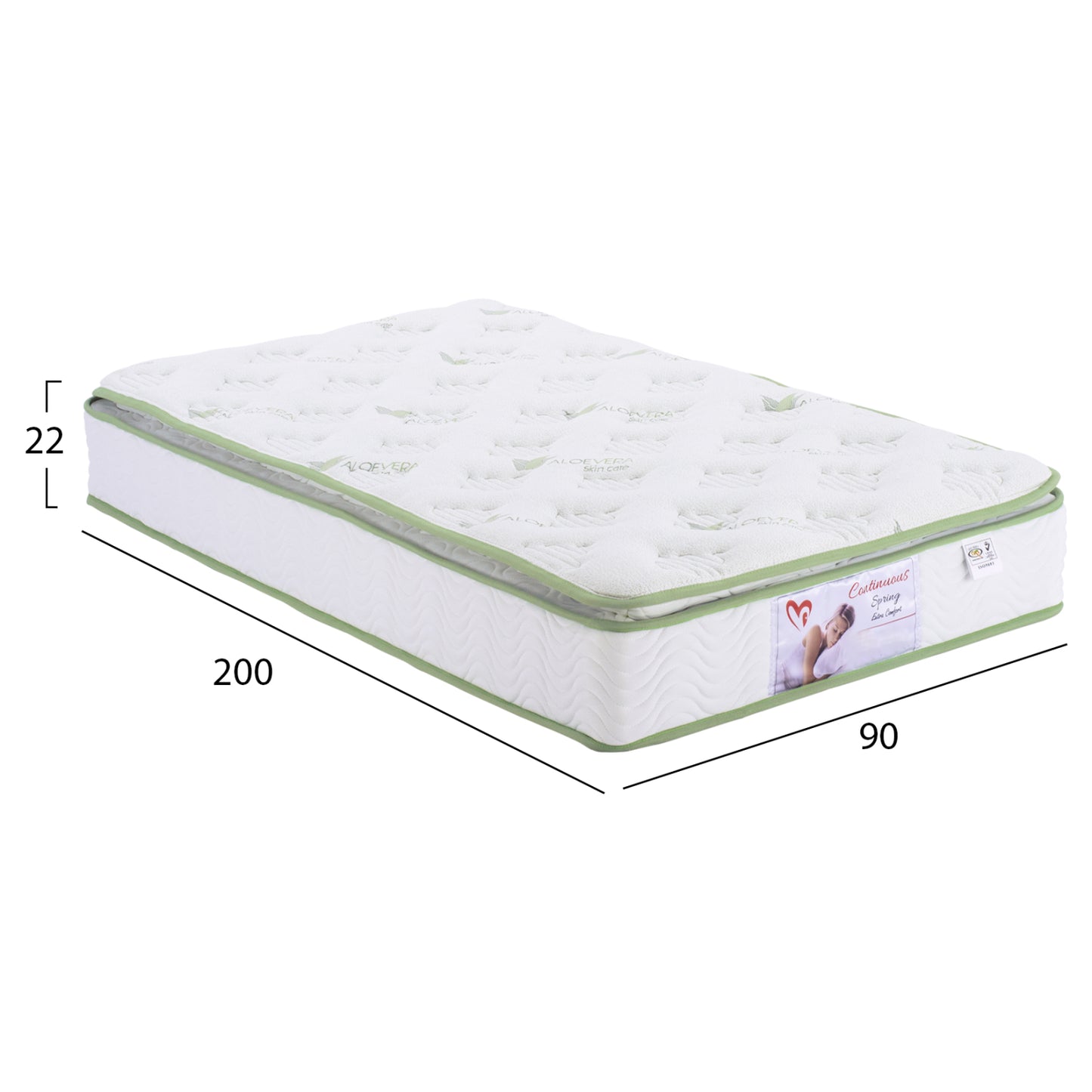 MATTRESS CONTINUOUS SPRING WITH MATTRESS PAD ALOE VERA 90X200 HM372.20 SINGLE SIDE
