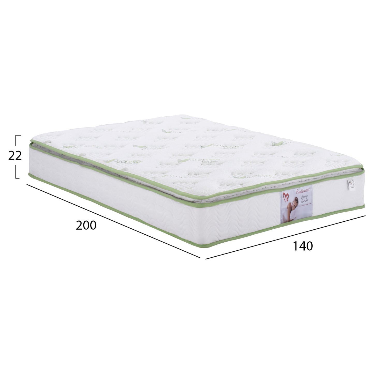 MATTRESS CONTINUOUS SPRING WITH MATTRESS PAD ALOE VERA 140X200 HM372.13 SINGLE SIDE