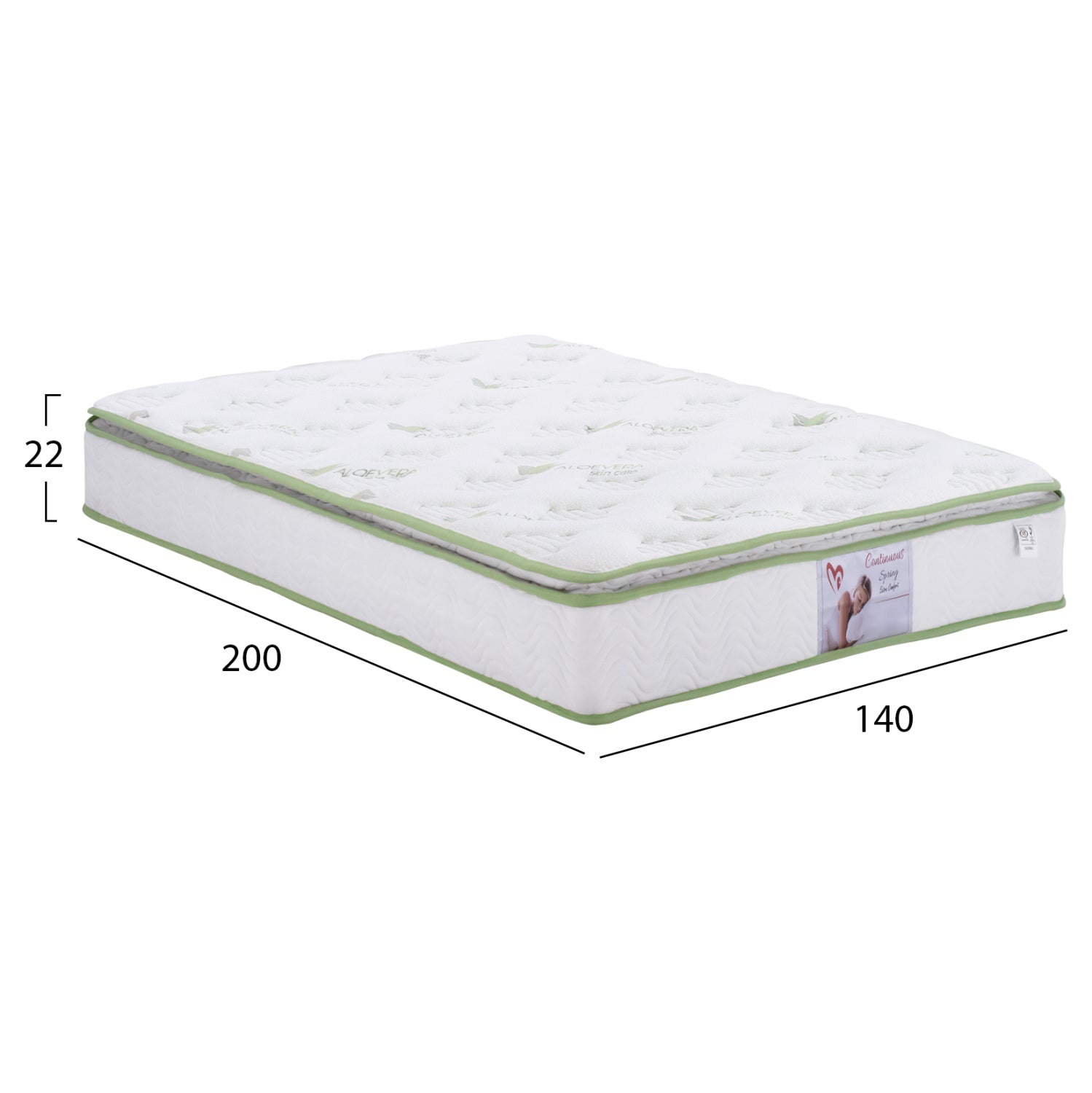 MATTRESS CONTINUOUS SPRING WITH MATTRESS PAD ALOE VERA 140X200 HM372.13 SINGLE SIDE