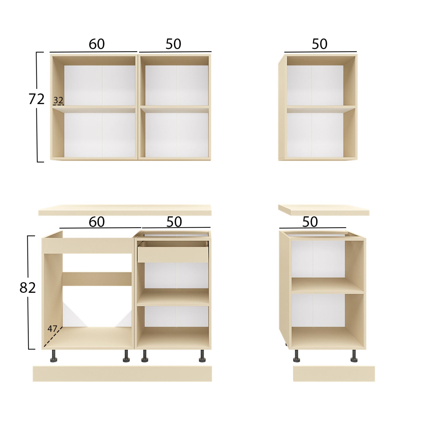 KITCHEN COMBO ANTHRACITE MELAMINE WHITE HPL TOP 160x47x84,8Hcm.HM2468.01