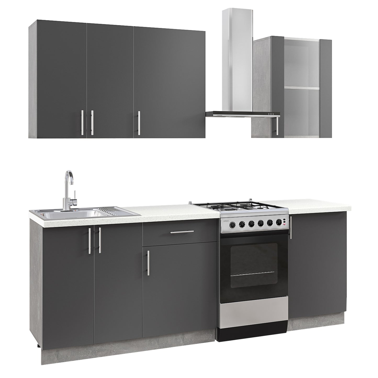 KITCHEN COMBO ANTHRACITE MELAMINE WHITE HPL TOP 160x47x84,8Hcm.HM2468.01