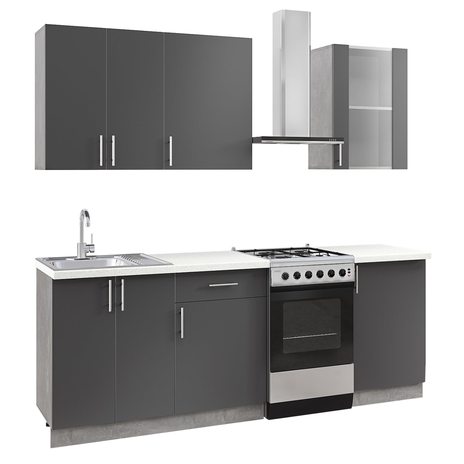 KITCHEN COMBO ANTHRACITE MELAMINE WHITE HPL TOP 160x47x84,8Hcm.HM2468.01