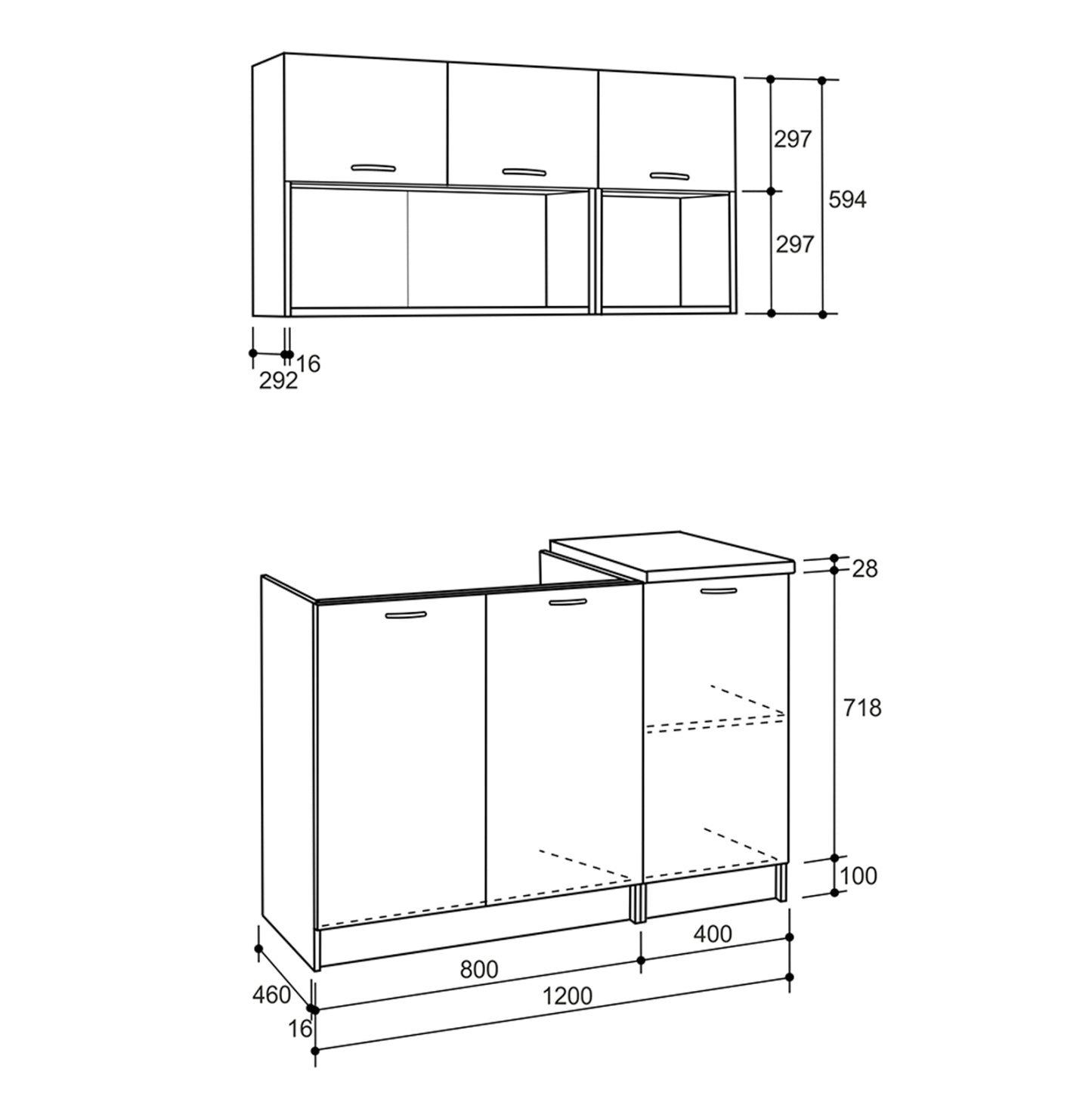 KITCHEN COMPOSITION NIKLAUS HM2438.10 MELAMINE IN GREY WITH WORKTOP IN WHITE 120x46-29,2cm.