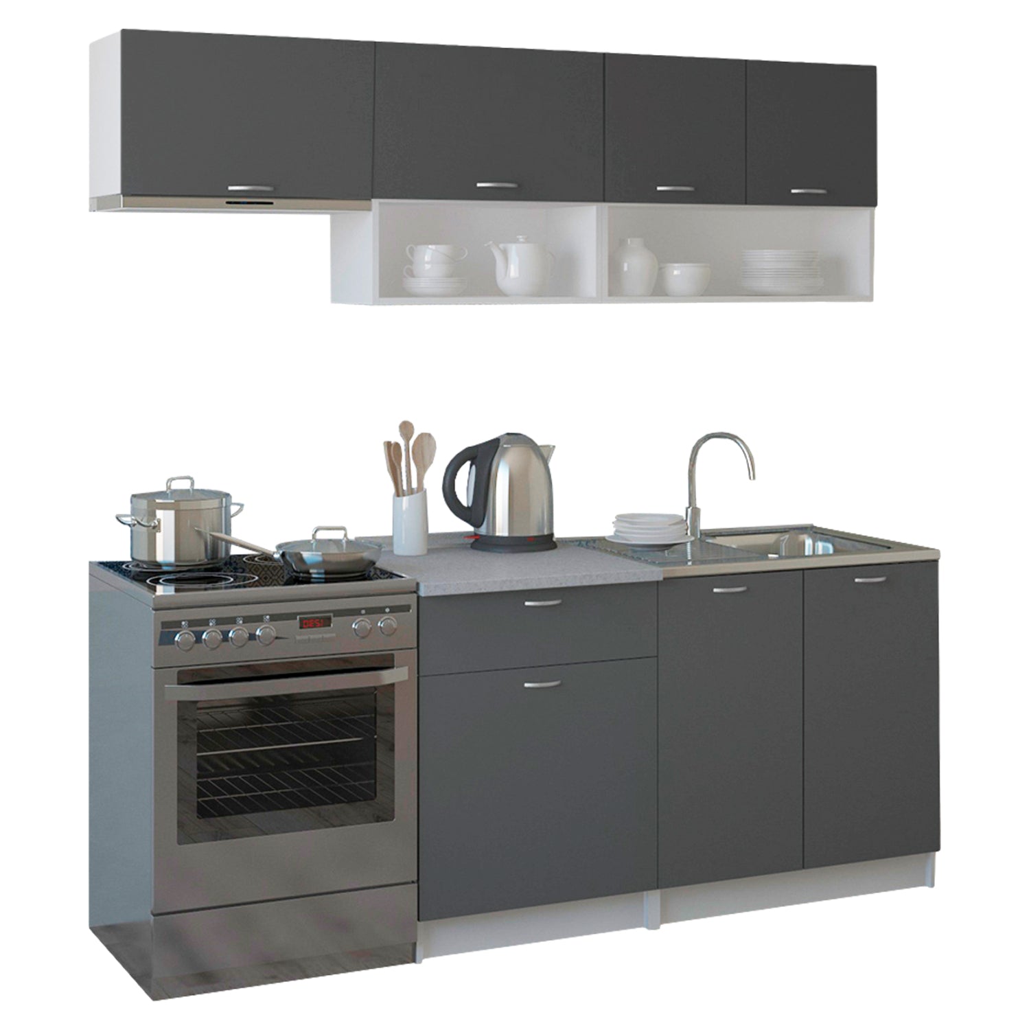 KITCHEN COMPOSITION RODNEY HM2440.10 GREY MELAMINE WITH WHITE COUNTERTOP 200x46-29,2cm.