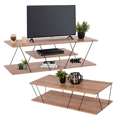 LIVING ROOM COMPOSITION 2PCS TARS HM11771.11 MELAMINE/METAL IN NATURAL OAK-BLACK