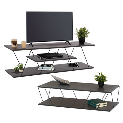 LIVING ROOM COMPOSITION 2PCS TARS HM11771.20 MELAMINE/METAL IN DARK GREY-BLACK