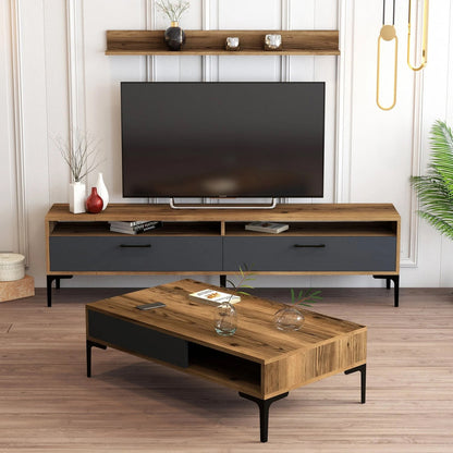 LIVING ROOM COMPOSITION HM11856.02 2PCS MELAMINE WALNUT-ANTHRACITE