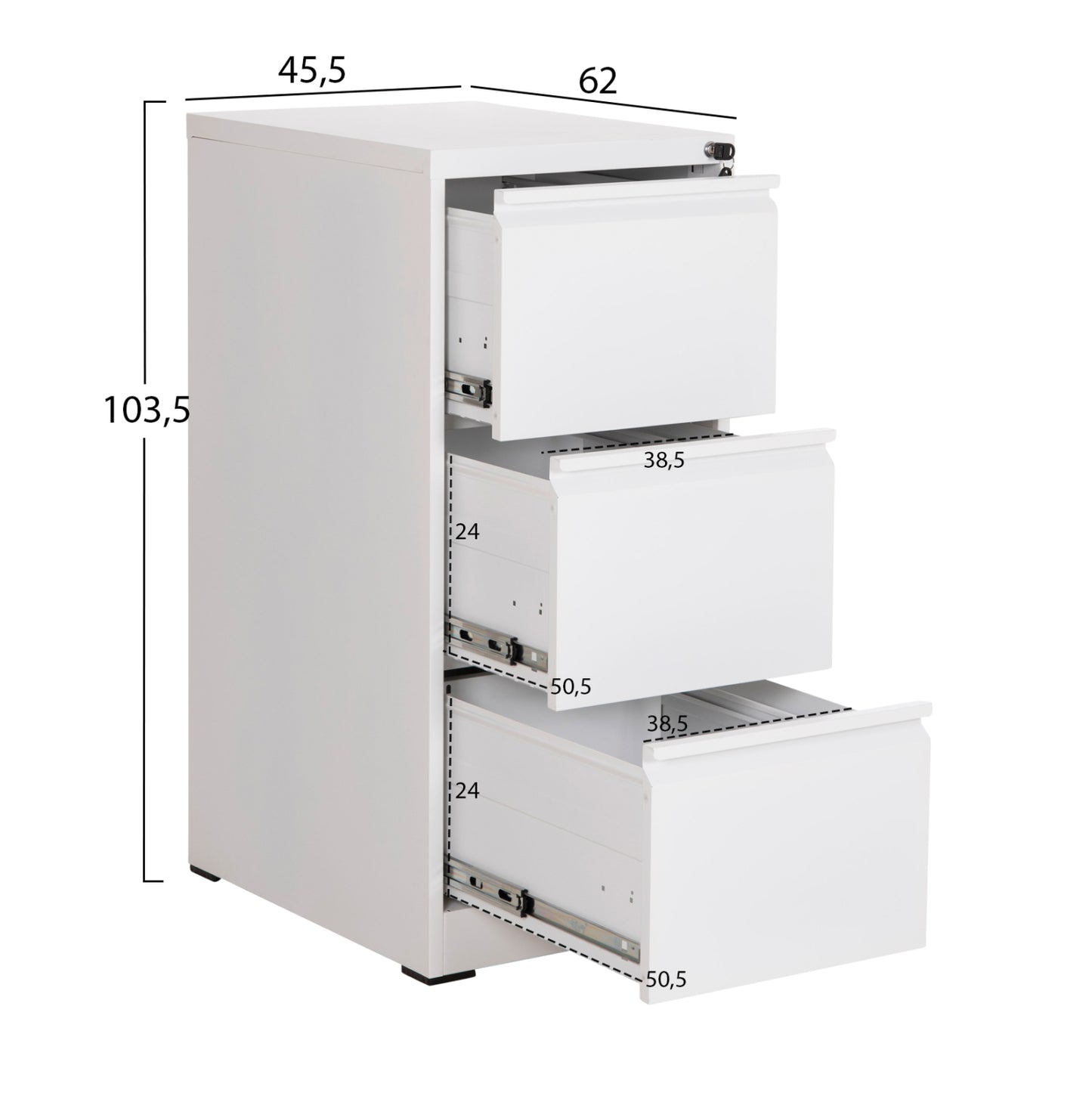 OFFICE FILING CABINET (3) SIDER HM6636.02 WHITE METAL 45.5x62x103.5Hcm.