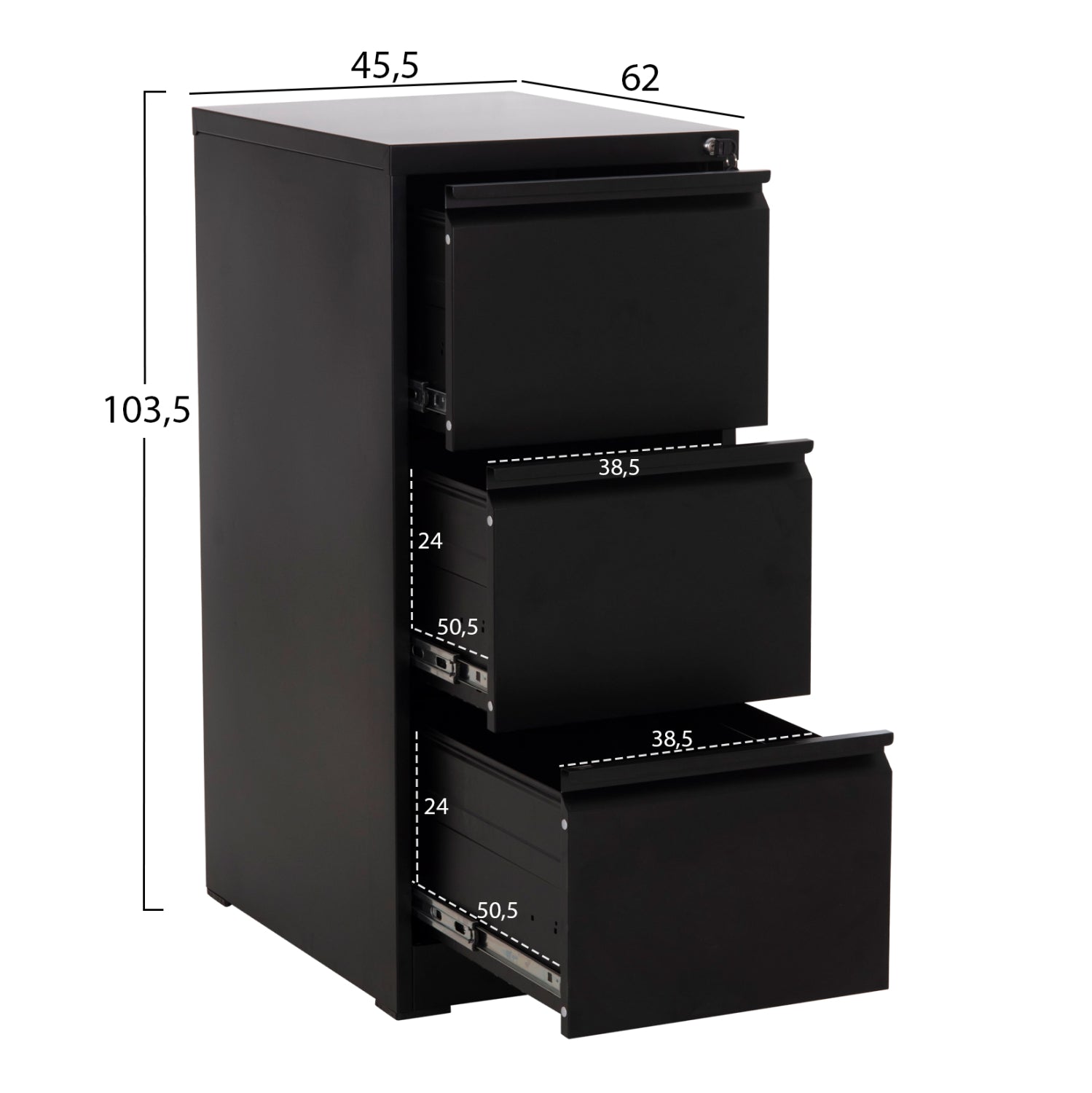 OFFICE FILING CABINET (3) SIDER HM6636.01 BLACK METAL 45.5x62x103.5Hcm.