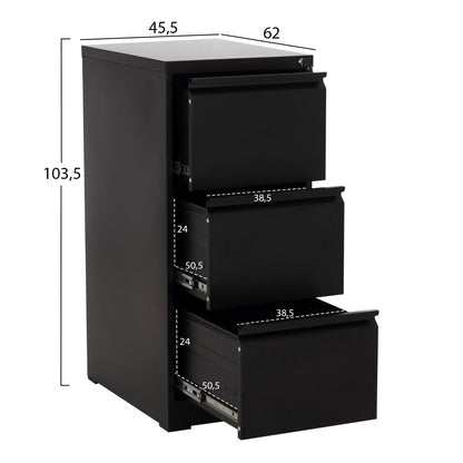 OFFICE FILING CABINET (3) SIDER HM6636.01 BLACK METAL 45.5x62x103.5Hcm.