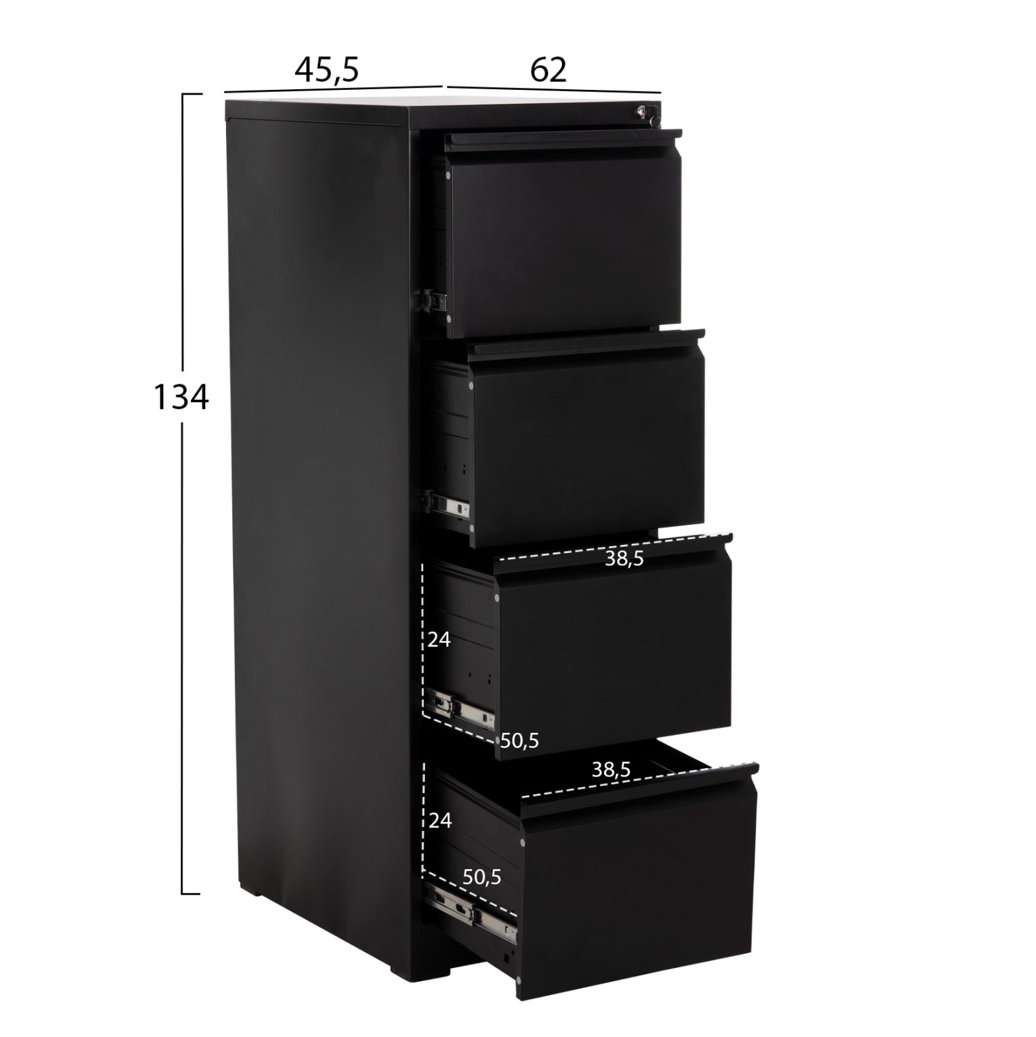 OFFICE FILING CABINET (4) SIDER HM6637.01 BLACK METAL 45.5x62x134Hcm.