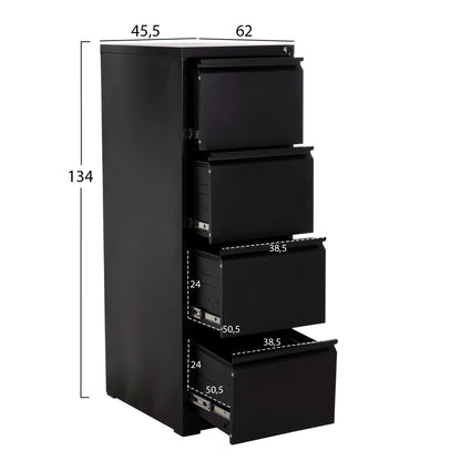 OFFICE FILING CABINET (4) SIDER HM6637.01 BLACK METAL 45.5x62x134Hcm.