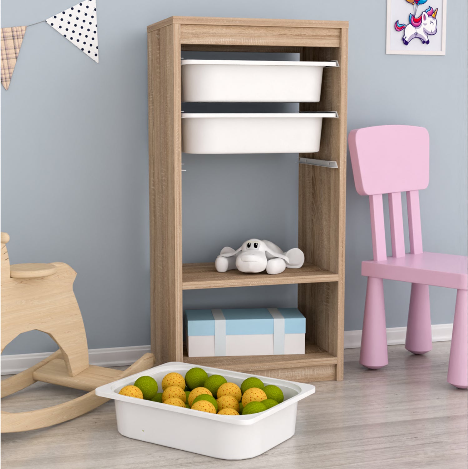 CHEST OF DRAWERS SANI HM18198.03 MELAMINE IN SONAMA-WHITE P.E. DRAWERS 45,5x30x92Hcm.